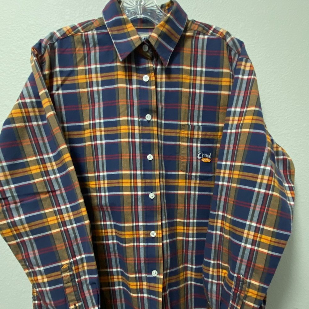 Cruel Girl Relaxed Fit Blue/Yellow/Red Plaid Long Sleeve Button Down Shirt Sz. L